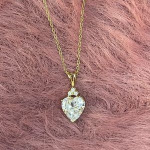Vintage 14k gold Diamonique heart necklace